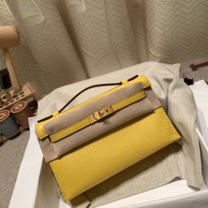 hermes mini kelly Pochette 21cm 一代 lizard蜥蜴皮 9o那勒斯黄 金扣(爱马仕蜥蜴皮 mini kelly) 细节图