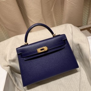 hermes mini kelly 19cm 二代 epsom皮 M3水墨蓝 金扣