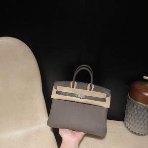 hermes birkin 25cm 铂金包 togo皮 8F锡器灰内拼1F钻石灰 银扣(爱马仕铂金包内缝好还是外缝好)