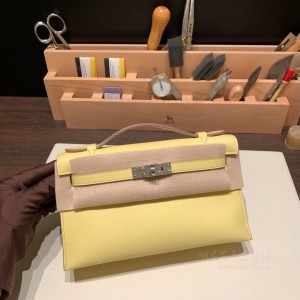 hermes mini kelly Pochette 21cm 一代 swift皮 1Z小鸡黄 银扣 细节图