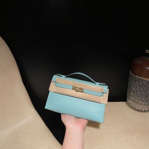 hermes mini kelly Pochette 21cm 一代 swift皮 79湖水蓝(爱马仕水墨蓝) 价格