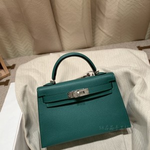 hermes mini kelly 19cm 二代 epsom皮 Z6孔雀绿 银扣(hermes minipop)