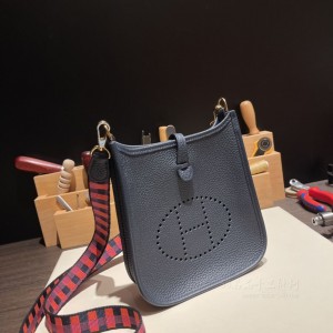 hermes Evelyne mini 16cm 伊芙琳TC Clemence皮 2Z午夜蓝 金扣(爱马仕伊芙琳配货)