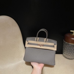 hermes birkin 25cm 铂金包 togo皮 8F锡器灰 玫瑰金(爱马仕铂金包玫红色)