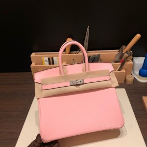 hermes birkin 25cm 铂金包 swift皮 3Q粉 银扣(爱马仕铂金包金扣好还是银扣好)