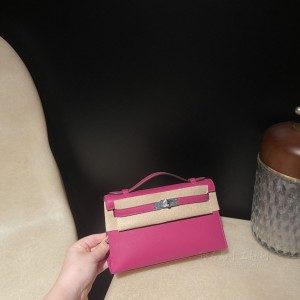 hermes mini kelly Pochette 21cm 一代 swift皮 L3玫瑰紫 银扣 尺寸