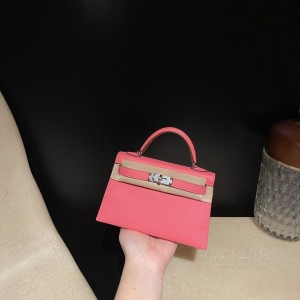 hermes mini kelly 19cm 二代 epsom皮 8W唇膏粉 银扣(hermes picotin22)