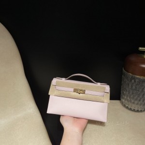 hermes mini kelly Pochette 21cm 一代 swift皮 09梦幻粉紫 金扣 尺寸