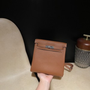 hermes kelly Ado 双肩背包 TC Clemence皮 37金棕 银扣