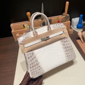 hermes birkin 25cm 铂金包 尼罗鳄鱼皮nilo crocodile Matte雾面 两点 Himalaya 01喜马拉雅 银扣