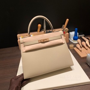 hermes kelly 28cm 凯莉包 epsom皮 S2风衣灰 玫瑰金扣(爱马仕凯莉包灰色)