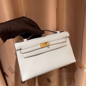 hermes mini kelly Pochette 21cm 一代 swift皮 T0雾霾蓝 金扣(爱马仕mini evelyne金扣) 官网