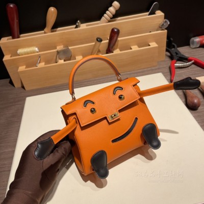 hermes kelly doll 千禧娃娃包 <strong>Swift</strong>皮 93橙色拼89黑色金扣(爱马仕千禧娃娃价格)
