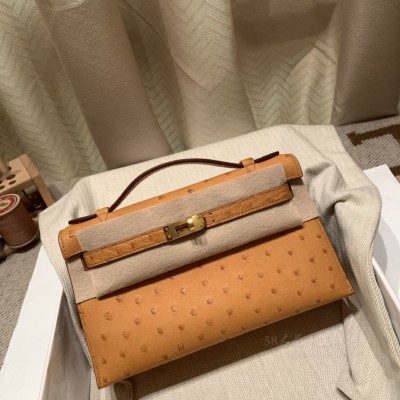 hermes mini kelly Pochette 21cm 一代 南非KK鸵鸟皮ostrich 1H太妃金 金扣(爱马仕鸵鸟皮铂金包价钱) 官网