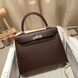 hermes kelly 25cm 凯莉包 epsom皮 0G马鞍红 银扣(爱马仕凯莉包内部细节)