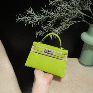 hermes mini kelly 19cm 二代 epsom皮 6R奇异果绿 银扣(hermes mini evelyne)