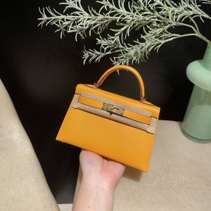 hermes mini kelly 19cm 二代 epsom皮 9V太阳黄 金扣(hermes picotin22)