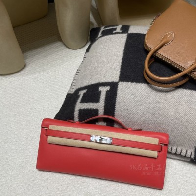 hermes kelly cut 31cm 凯莉手包晚妆包 <strong>Swift</strong>皮 S3心红 银扣(hermes凯莉包mini) 细节图