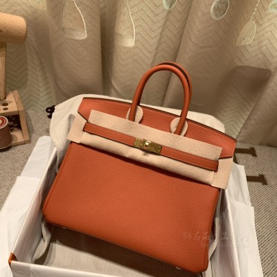 hermes birkin 25cm 铂金包 <strong>togo</strong>皮 R1 泥土橘 金扣(爱马仕birkin铂金包)