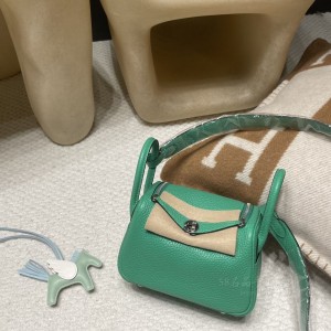 hermes Lindy mini 琳迪 TC Clemence皮 6W薄荷绿 银扣(爱马仕琳迪有几个尺寸)