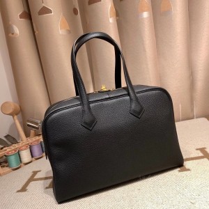 hermes Victoria 35cm 维多利亚 TC Clemence皮 89黑色 金扣(lv维多利亚怎么样) 细节图