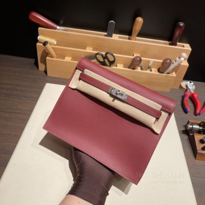 hermes kelly Danse 跳舞包 <strong>Evercolor</strong>皮 57波尔多酒红 银扣