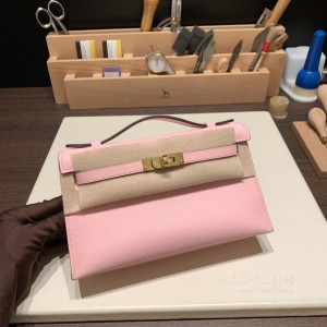 hermes mini kelly Pochette 21cm 一代 swift皮 3Q粉 金扣(爱马仕粉色birkin包价格) 图片