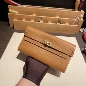 hermes kelly wallet 凯莉长款钱包 epsom皮 37金棕 金扣(爱马仕凯莉包的正确背法) 高仿