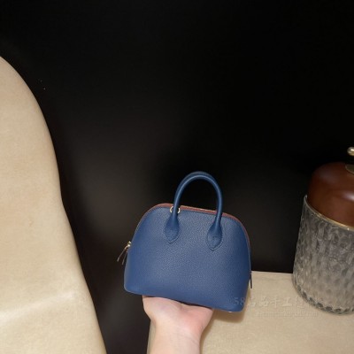 hermes bolide mini 18cm 保龄球 <strong>Evercolor</strong>皮 S4深邃蓝内拼55红