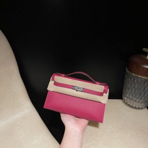 hermes mini kelly Pochette 21cm 一代 swift皮 B5宝石红 银扣(hermes blanket) 尺寸