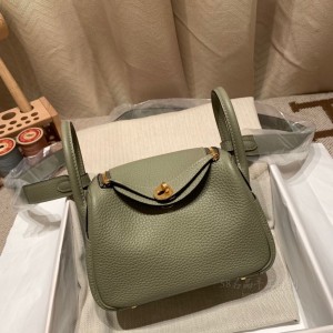 hermes Lindy mini 琳迪 TC Clemence皮 Q1鼠尾草绿 金扣