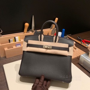 hermes birkin 25cm 铂金包 togo皮 46乌木色银扣1(hermes铂金包包)