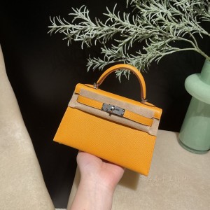 hermes mini kelly 19cm 二代 epsom皮 9V太阳黄 银扣(hermes kelly25)