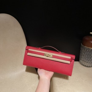 hermes kelly cut 31cm 凯莉手包晚妆包 epsom皮 Q5中国红 金扣 价格