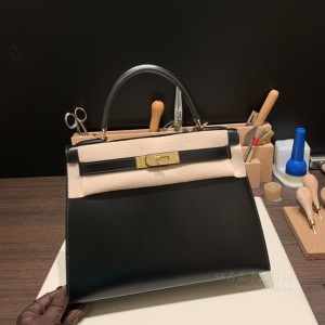 hermes kelly 28cm 凯莉包 box皮 89黑色 金扣