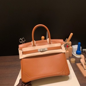 hermes birkin 30cm 铂金包 box皮 蕾丝 37金棕 银扣(hermes铂金包黑金价格)