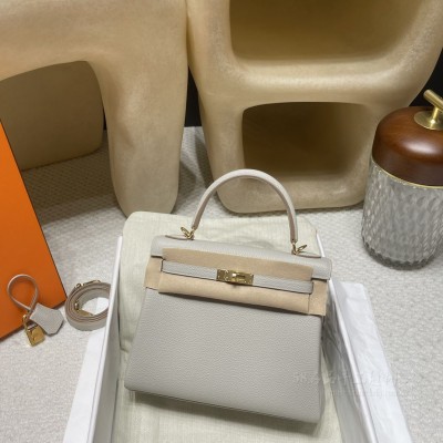 hermes kelly 25cm 凯莉包 <strong>togo</strong>皮 80珍珠灰 金扣(爱马仕凯莉包多少钱一个)