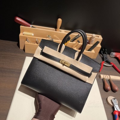 hermes birkin Sellier 25cm epsom皮 外缝 89黑色 金扣(爱马仕herbag31内缝外缝)