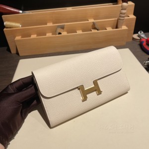 hermes Constance wallet 康康长夹钱包epsom皮皮 10奶昔白 金扣(爱马仕的康康包扣很难打开) 价格