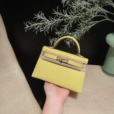 hermes mini kelly 19cm 二代 epsom皮 1Z小鸡黄 金扣(爱马仕kelly25小鸡黄)