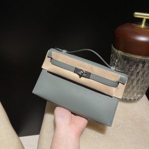 hermes mini kelly Pochette 21cm 一代 swift皮 63杏绿 银扣(hermes mini kelly二代价格) 图片