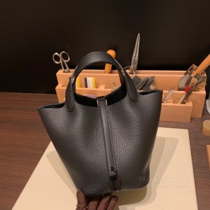 hermes picotin Lock 18cm 菜篮子 TC Clemence皮 89黑色黑扣so black(hermes菜篮子要配货吗)