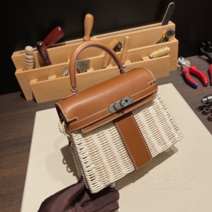 hermes kelly Picnic 野餐包 barenia马鞍皮编藤条 37金棕金棕色(爱马仕金棕包多少钱) 尺寸