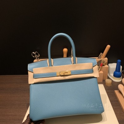 hermes birkin 30cm 铂金包 <strong>togo</strong>皮 75牛仔蓝 金扣(爱马仕birkin铂金包)