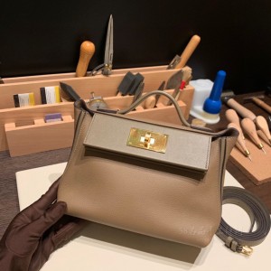 hermes kelly 2424 mini evercolor皮拼swift皮 D0威玛犬米拼18大象灰 金扣(爱马仕拼皮)