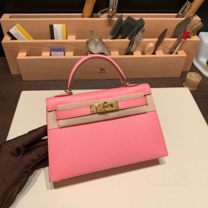 hermes mini kelly 19cm 二代 epsom皮 1Q奶昔粉 金扣