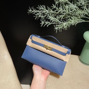 hermes mini kelly Pochette 21cm 一代 swift皮 7E 明蓝 金扣(hermes mini lady) 官网