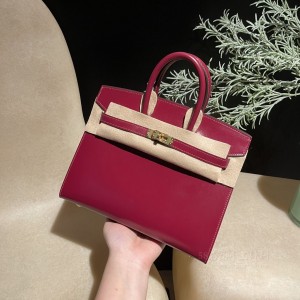 hermes birkin Sellier 25cm box皮 55 爱马仕红 金扣(爱马仕红色birkin)