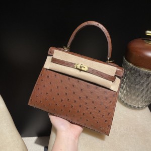 hermes kelly 25cm 凯莉包 南非KK鸵鸟皮ostrich 焦糖色 金扣暖暖焦糖色养眼又百搭棕色系