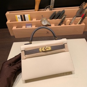 hermes mini kelly 19cm 二代 epsom皮 10奶昔白8F锡器灰 金扣(爱马仕kelly25奶昔白)